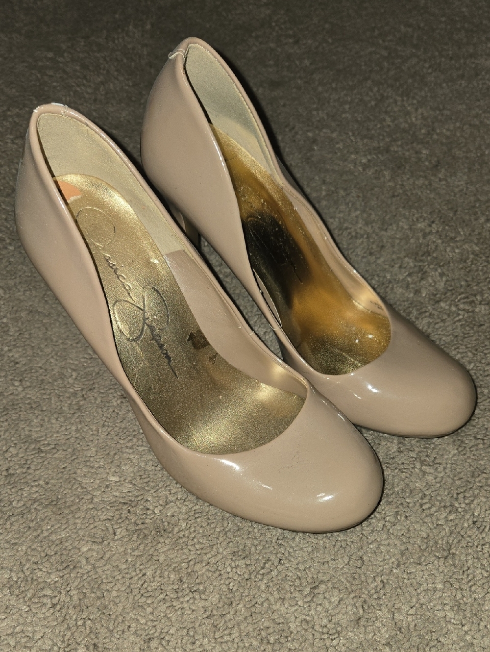 Jessica Simpson Nude Patent Round-Toe High Heels